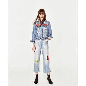 Zara Oil on Denim TRF Cropped Oil Painted Jeans